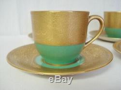 8 Lenox China C303G Demitasse Cups Saucers Gold Encrusted Green Espresso Cup Set