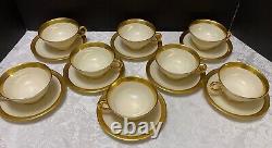 8 Lenox LOWELL Footed CUPS & SAUCERS P-67 Gold Band Presidential USA 1st Quality