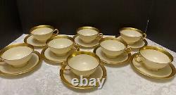 8 Lenox LOWELL Footed CUPS & SAUCERS P-67 Gold Band Presidential USA 1st Quality