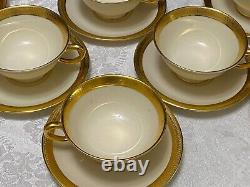 8 Lenox LOWELL Footed CUPS & SAUCERS P-67 Gold Band Presidential USA 1st Quality