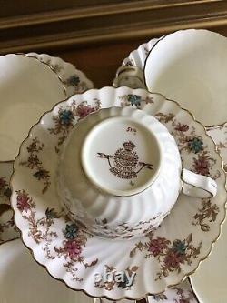 (8) MINTON Floral ANCESTRAL GOLD England CUPS & SAUCERS Antique
