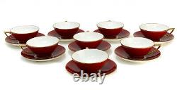 8 Minton England Porcelain Cup & Saucers, circa 1900. Red with Gold Trim