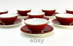 8 Minton England Porcelain Cup & Saucers, circa 1900. Red with Gold Trim