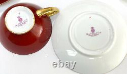 8 Minton England Porcelain Cup & Saucers, circa 1900. Red with Gold Trim