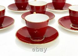 8 Minton England Porcelain Demitasse Cup & Saucers, circa 1900. Red w Gold Trim