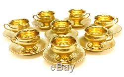 8 Pickard Porcelain Gold Encrusted Cup & Saucers, circa 1930, Embossed Flowers