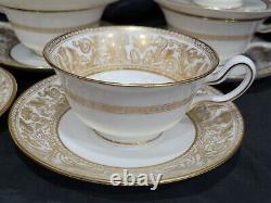 8 Wedgwood Gold Florentine Cup Saucer Sets England W4219 Bone China Peony Shape