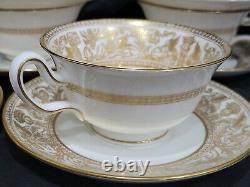 8 Wedgwood Gold Florentine Cup Saucer Sets England W4219 Bone China Peony Shape