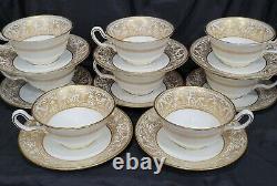 8 Wedgwood Gold Florentine Cup Saucer Sets England W4219 Bone China Peony Shape