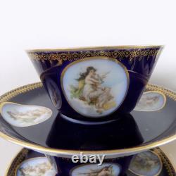 8 William Guerin Limoges Cups & Saucers Cobalt Blue Gold Lady Cameos Antique