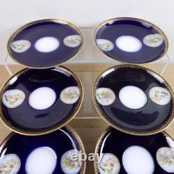 8 William Guerin Limoges Cups & Saucers Cobalt Blue Gold Lady Cameos Antique