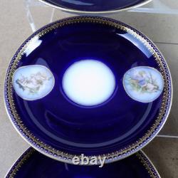 8 William Guerin Limoges Cups & Saucers Cobalt Blue Gold Lady Cameos Antique