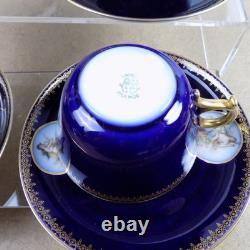 8 William Guerin Limoges Cups & Saucers Cobalt Blue Gold Lady Cameos Antique