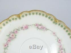8x ANTIQUE THEODORE HAVILAND LIMOGES GILDED FLORAL PAINTED BOUILLON CUP & SAUCER