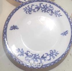 8x Victorian Copelands china blue butterfly teacups saucers plates blue gold