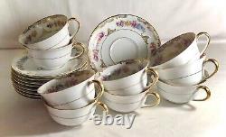 9 Royal Bayreuth Floral Pattern With Gold Trim Cups And Saucers