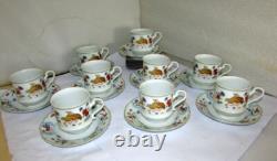 9 Sets Haviland Golden Quail Cups & Saucers Limoges France