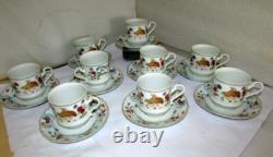 9 Sets Haviland Golden Quail Cups & Saucers Limoges France