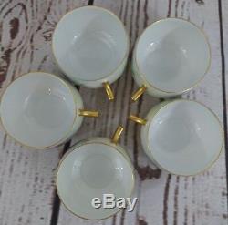 AK France Limoges Pottery Heavy Gold Trim Tea Cup Saucers Pink Floral Lot of 5
