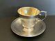 Antique 925 Sterling Silver And Gilded Coffee Cup & Saucer Engraved 192gr/6.8 Oz