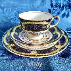 ANTIQUE Aynsley Bone China Cobalt Blue Gold Tea Cup Saucer & Plate Trio Set #1