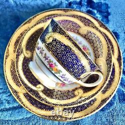 ANTIQUE Aynsley Bone China Cobalt Blue Gold Tea Cup Saucer & Plate Trio Set #1