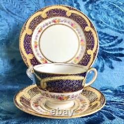 ANTIQUE Aynsley Bone China Cobalt Blue Gold Tea Cup Saucer & Plate Trio Set #1