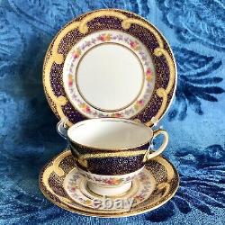 ANTIQUE Aynsley Bone China Cobalt Blue Gold Tea Cup Saucer & Plate Trio Set #1