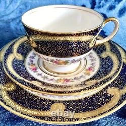 ANTIQUE Aynsley Bone China Cobalt Blue Gold Tea Cup Saucer & Plate Trio Set #1