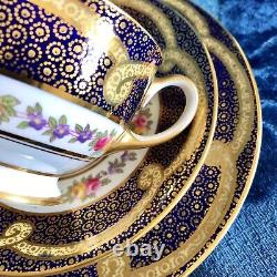 ANTIQUE Aynsley Bone China Cobalt Blue Gold Tea Cup Saucer & Plate Trio Set #1