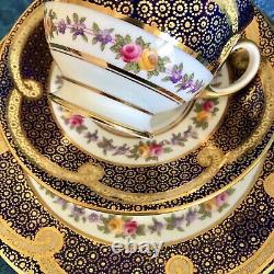 ANTIQUE Aynsley Bone China Cobalt Blue Gold Tea Cup Saucer & Plate Trio Set #1