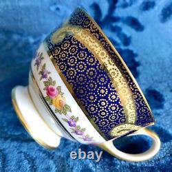 ANTIQUE Aynsley Bone China Cobalt Blue Gold Tea Cup Saucer & Plate Trio Set #1