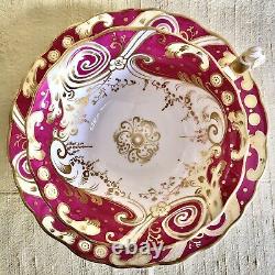 ANTIQUE English Porcelain Tea Cup and Saucer Duo Pink Red Gold Gilded Alcock