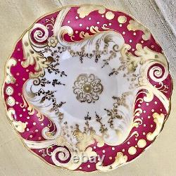 ANTIQUE English Porcelain Tea Cup and Saucer Duo Pink Red Gold Gilded Alcock