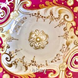 ANTIQUE English Porcelain Tea Cup and Saucer Duo Pink Red Gold Gilded Alcock