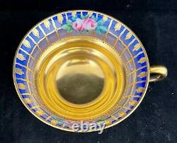 ANTIQUE FRANZISKA HIRSCH painted DRESDEN GOLD ENCRUSTED CUP SAUCER PLATE TRIO