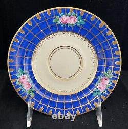 ANTIQUE FRANZISKA HIRSCH painted DRESDEN GOLD ENCRUSTED CUP SAUCER PLATE TRIO