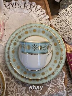 ANTIQUE MINTON ENAMELED CUP & SAUCER Plate Turquoise Blue Gold Encrusted Trio