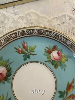 ANTIQUE MINTON HAND PAINTED CUP & SAUCER Turquoise Blue Gold ROSE
