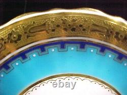 ANTIQUE MINTON PORCELAIN ENAMELED CUP & SAUCER Turquoise Blue Gold Encrusted