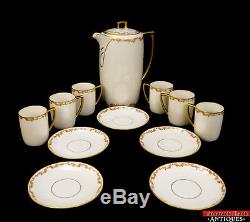 ANT Chocolate Pot Set Cups Saucer MZ Austria JHR Royal Porcelain Gold Floral L5Y