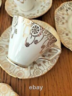 ART DECO DORIC PENDANT BONE CHINA TEA SET GOLD GILT ON WHITE 19 PIECES c1929