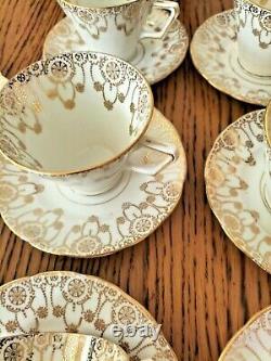 ART DECO DORIC PENDANT BONE CHINA TEA SET GOLD GILT ON WHITE 19 PIECES c1929