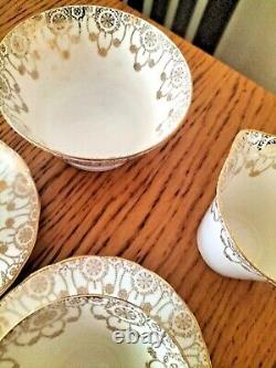 ART DECO DORIC PENDANT BONE CHINA TEA SET GOLD GILT ON WHITE 19 PIECES c1929