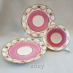 AYNSLEY 3318 Pattern Trio Set Cup Saucer Pink Roses Swag Bow Tie Gold Trim