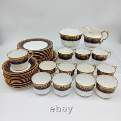AYNSLEY Antique C. 1900 Cobalt Blue & Gold Border 39 Pcs Tea Set For 9 12
