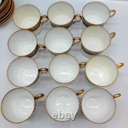 AYNSLEY Antique C. 1900 Cobalt Blue & Gold Border 39 Pcs Tea Set For 9 12