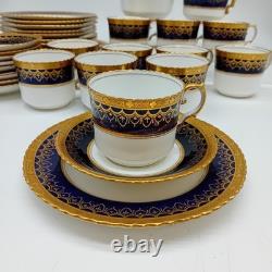AYNSLEY Antique C. 1900 Cobalt Blue & Gold Border 39 Pcs Tea Set For 9 12