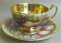 AYNSLEY CHINA ORCHARD GOLD FOOTED CUP & SAUCER SIGNED D JONES (Ref5614)