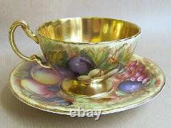 AYNSLEY CHINA ORCHARD GOLD FOOTED CUP & SAUCER SIGNED D JONES (Ref5614)
